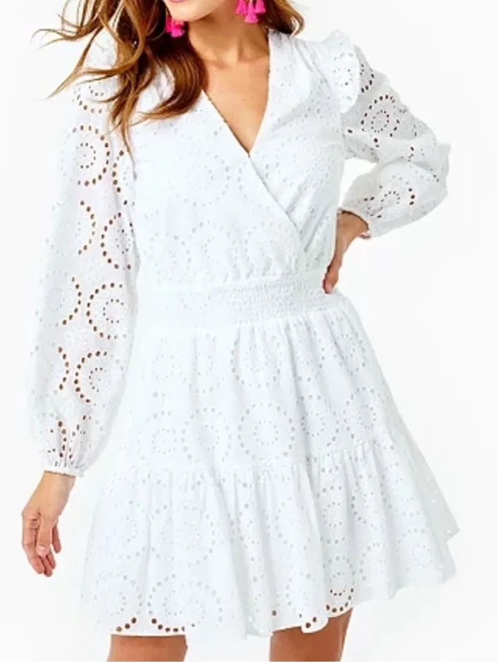 Lilly Pulitzer Taviana Eyelet Dress Circle Bloom Eyelet White Size 8